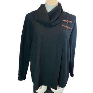 VTG Ellen Tracy Merino Wool Poncho Sweater XL Green Cowl Neck Western Heritage